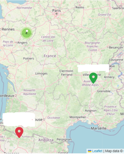 Carte du déploiement des bornes d'urgence MS70 en France