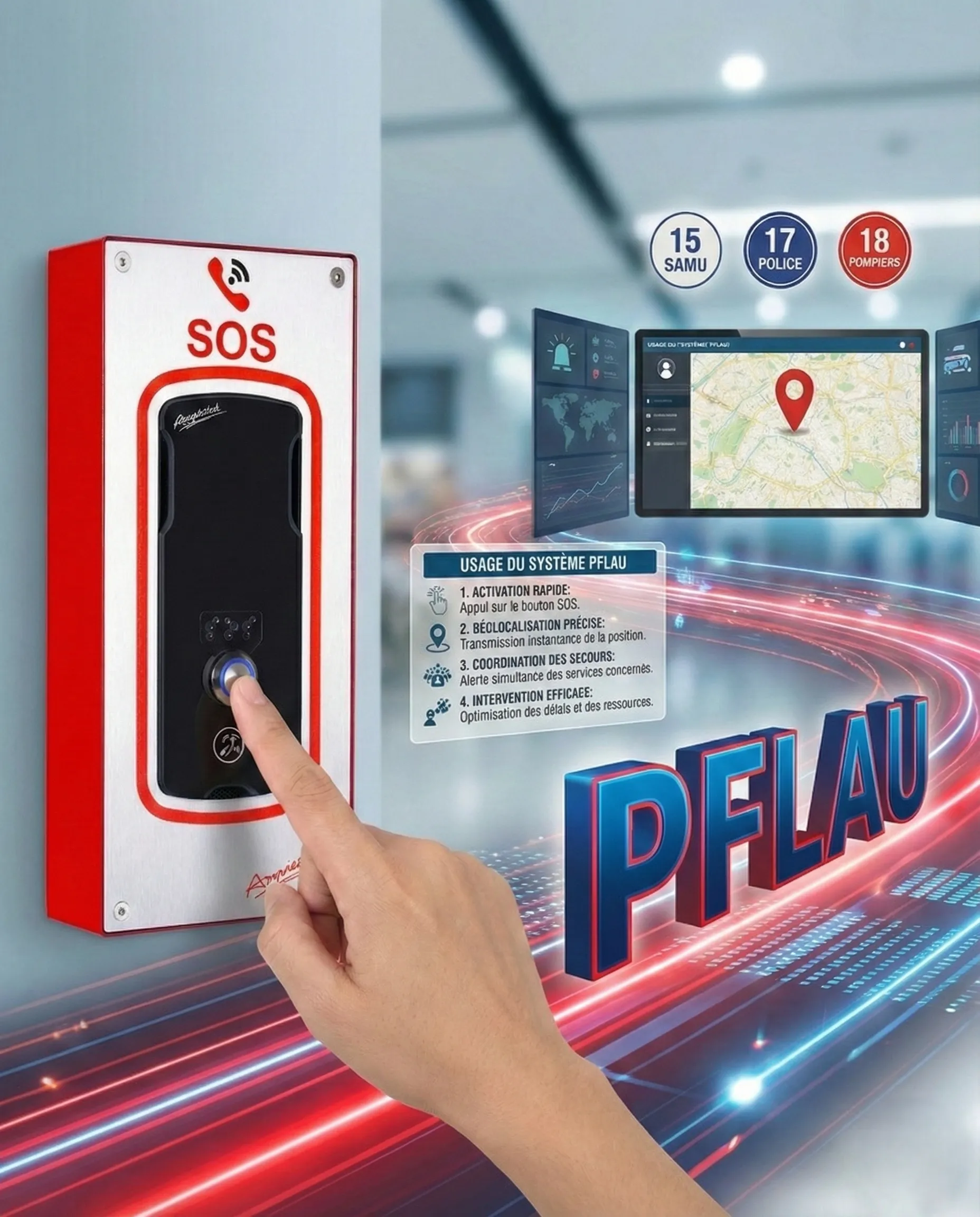 Borne d'appel d'urgence Securiborne configurée et enregistrée sur la Plateforme de Localisation des Appels d'Urgence (PFLAU)